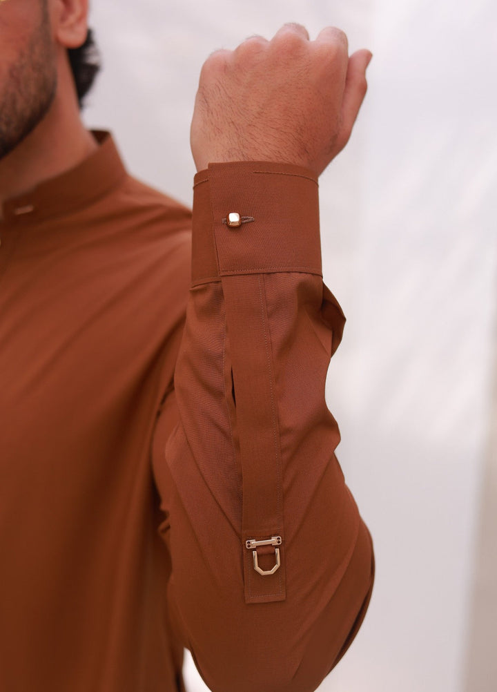 Khuzaim by Nomi Nisar Men RTW Wash N Wear Tan Designer Kurta Pajama - Summer Collection