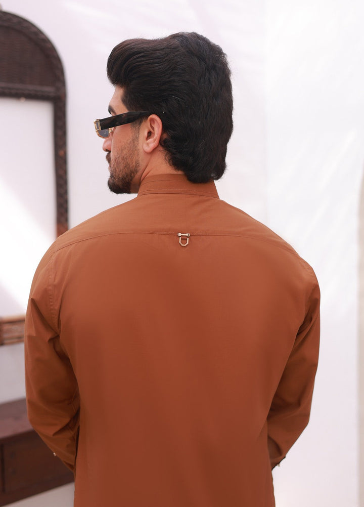 Khuzaim by Nomi Nisar Men RTW Wash N Wear Tan Designer Kurta Pajama - Summer Collection
