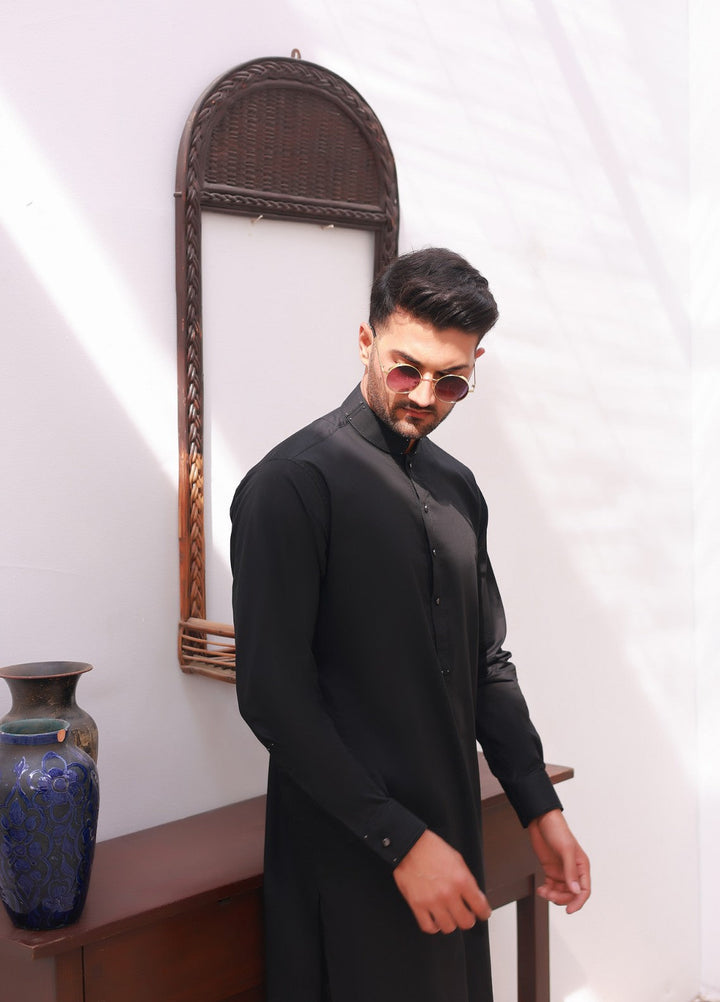 Khuzaim by Nomi Nisar Men RTW Wash N Wear Black Designer Kurta Pajama - Summer Collection