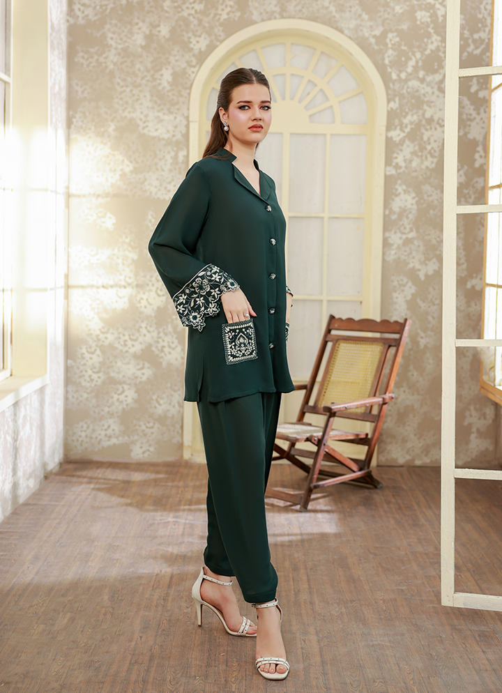 Ripret Women RTW Embroidered Double Georgette 2 Piece Mosswood - Eid Collection