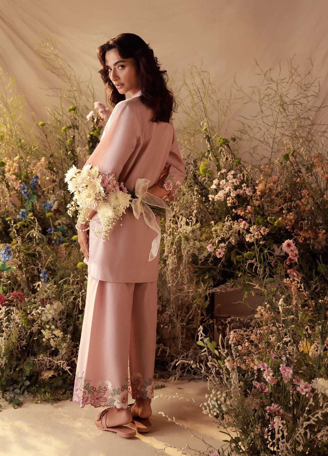 Sahar Women Embroidered Cambric 2 Piece Suit Dusty Blush - Casual Collection