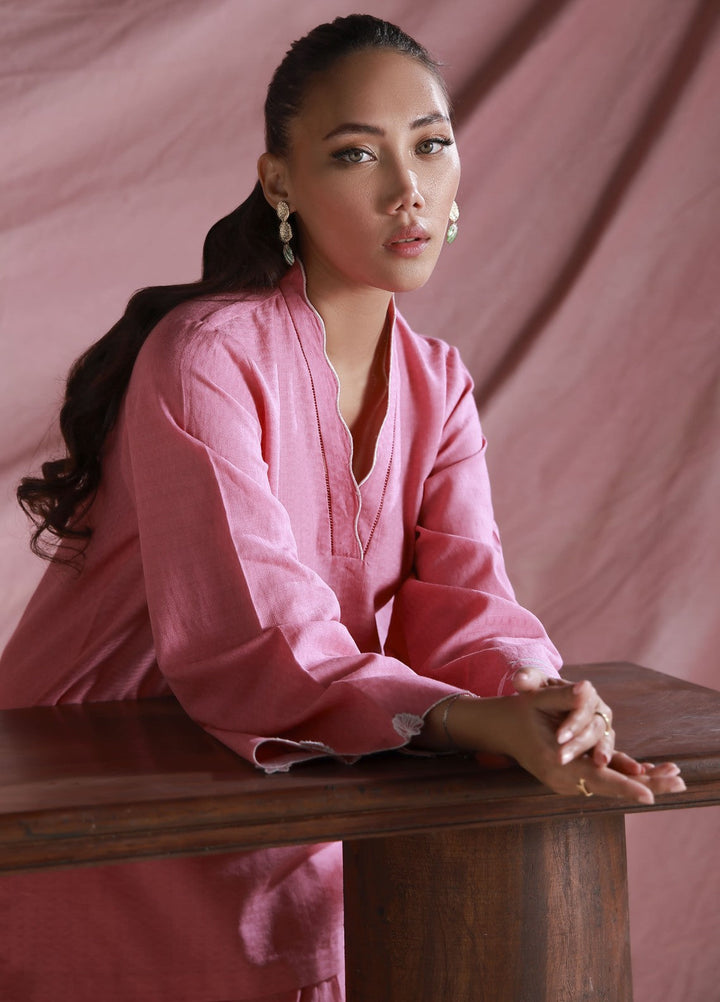 Sahar Women Embroidered Dobby 2 Piece Suit Pink Petal - Casual Collection