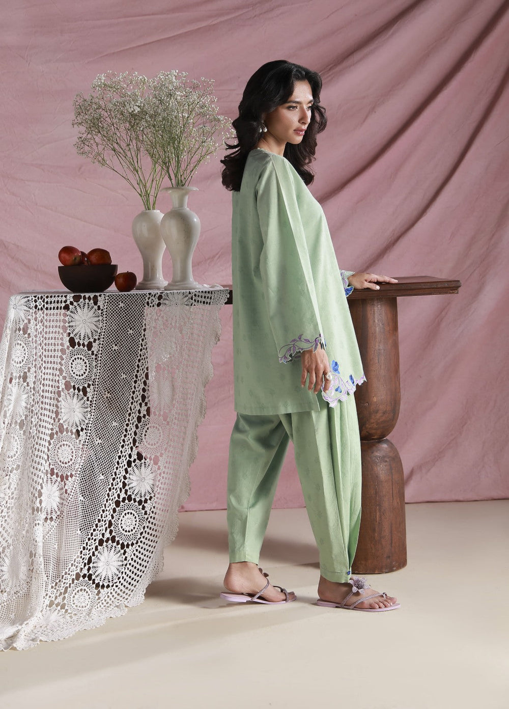 Sahar Women Embroidered Dobby 2 Piece Suit Mint Whisper - Casual Collection