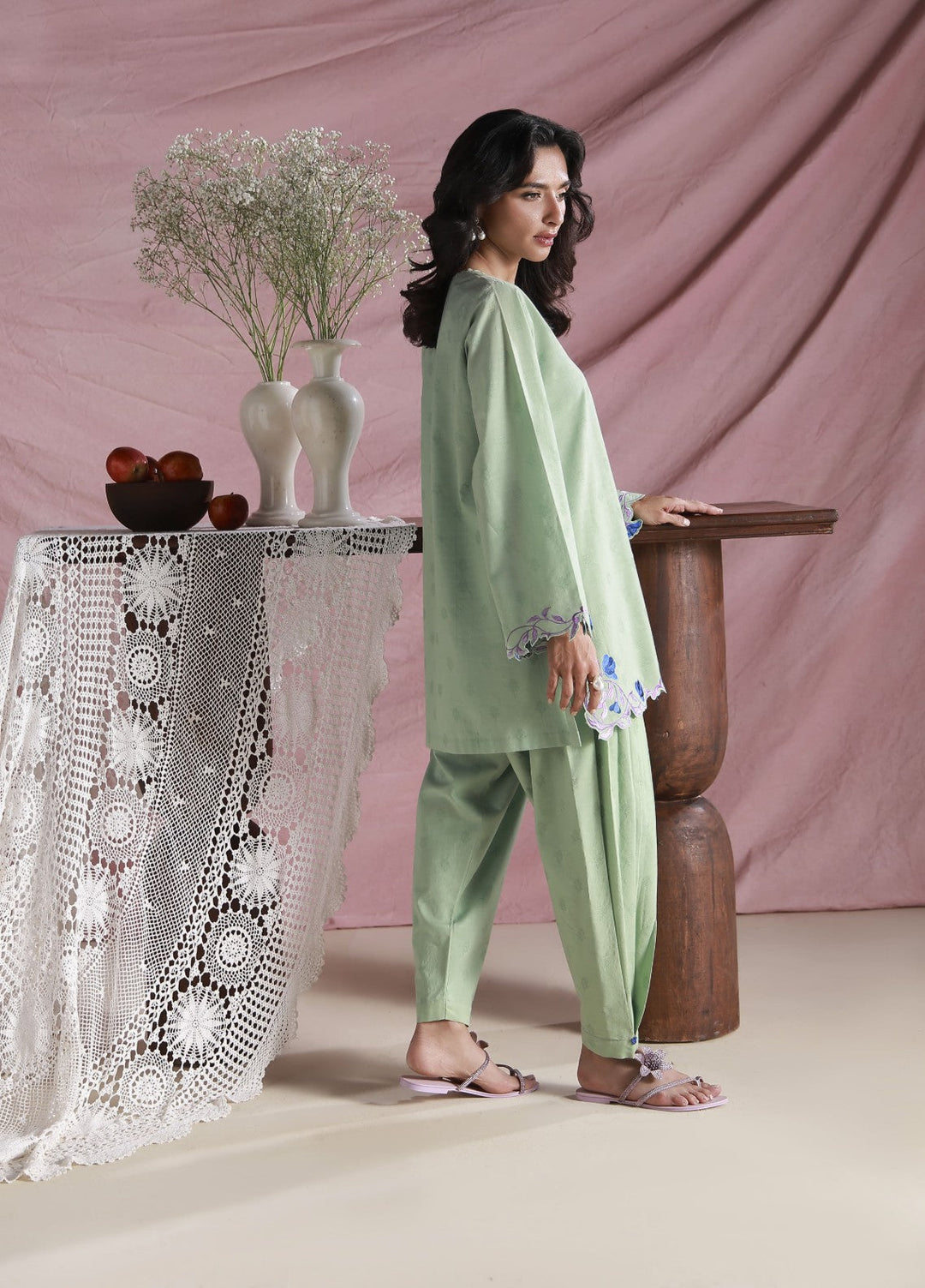 Sahar Women Embroidered Dobby 2 Piece Suit Mint Whisper - Casual Collection