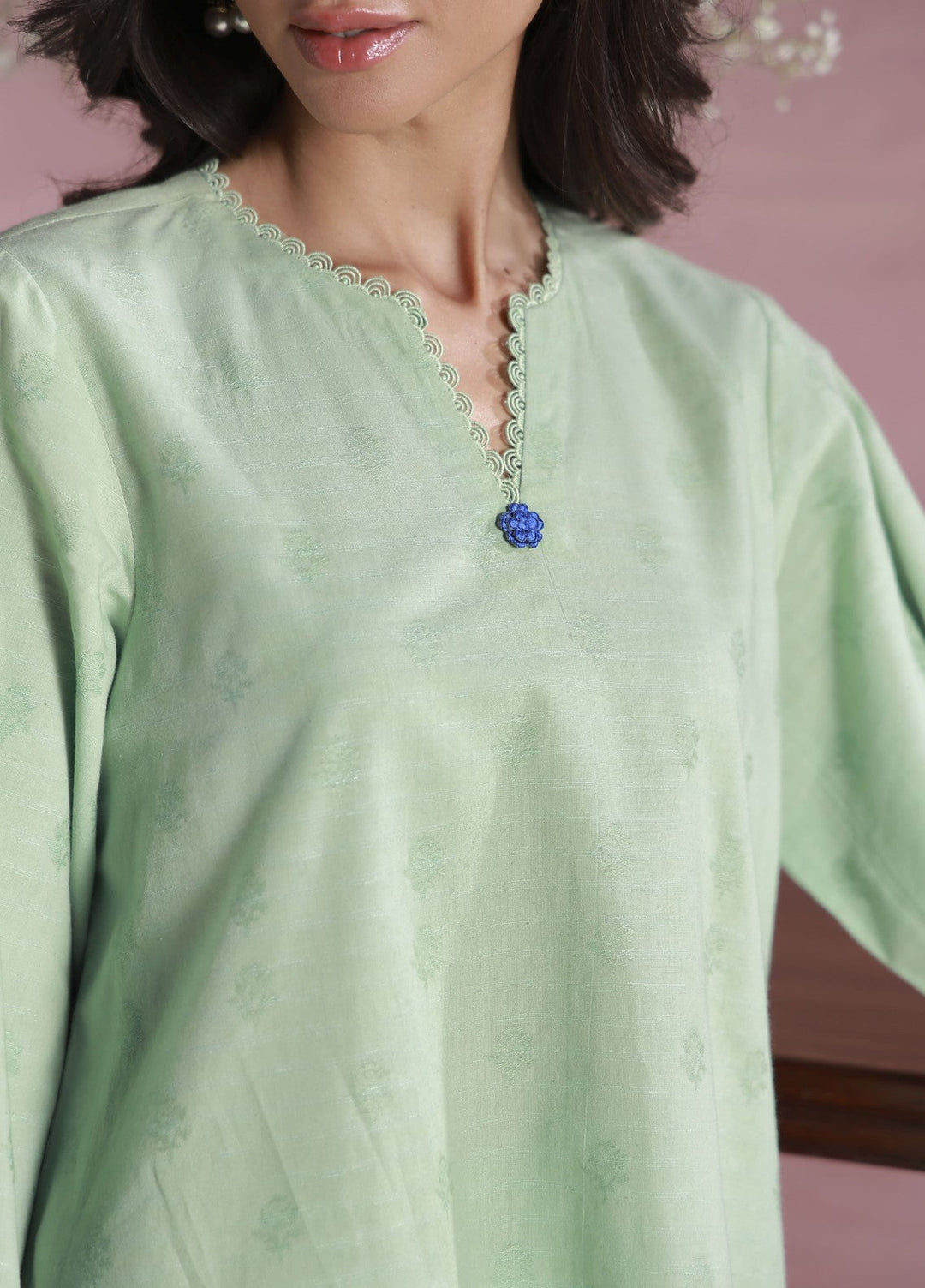 Sahar Women Embroidered Dobby 2 Piece Suit Mint Whisper - Casual Collection