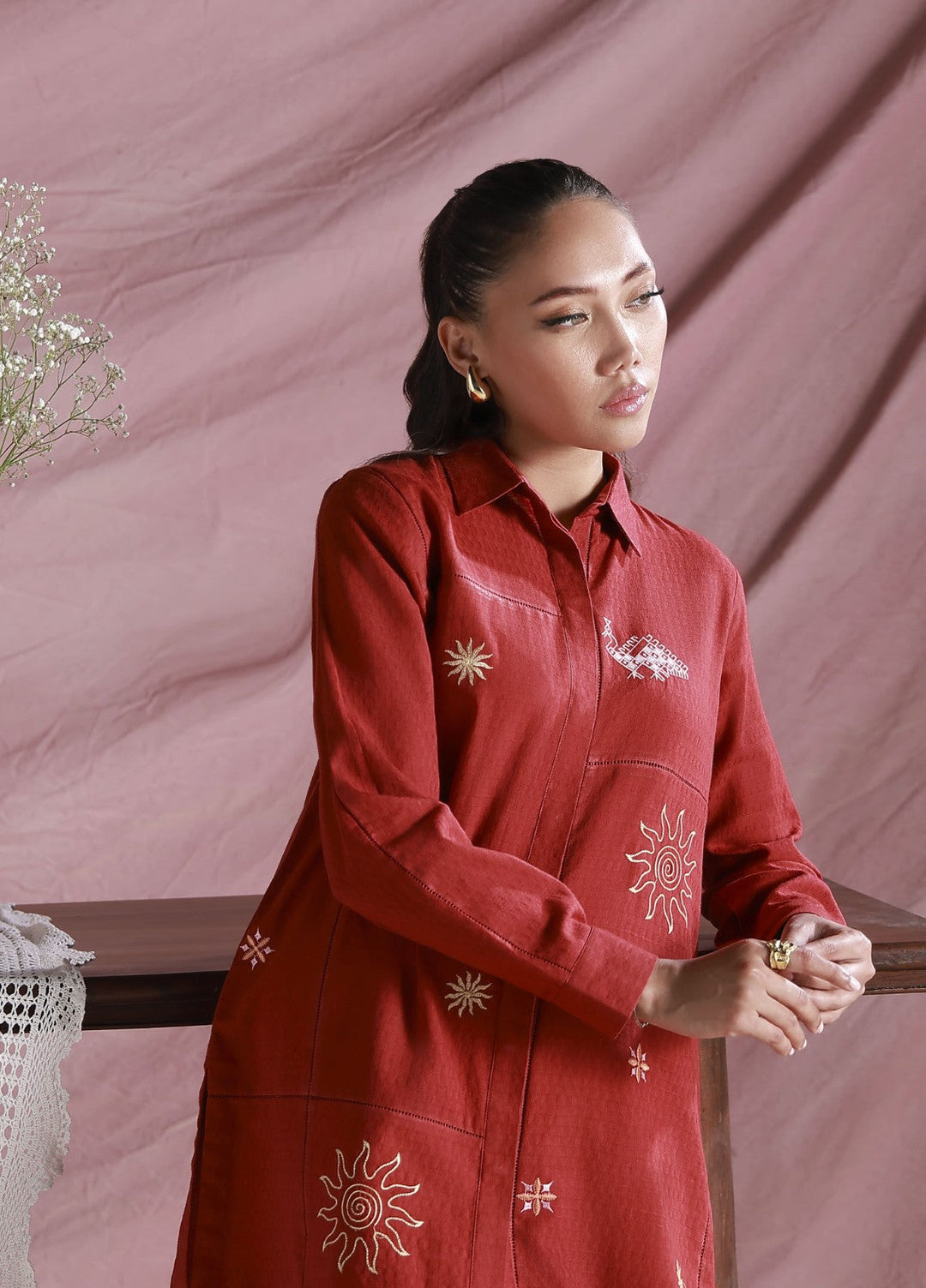 Sahar Women Embroidered Dobby 2 Piece Suit Red Velvet - Casual Collection