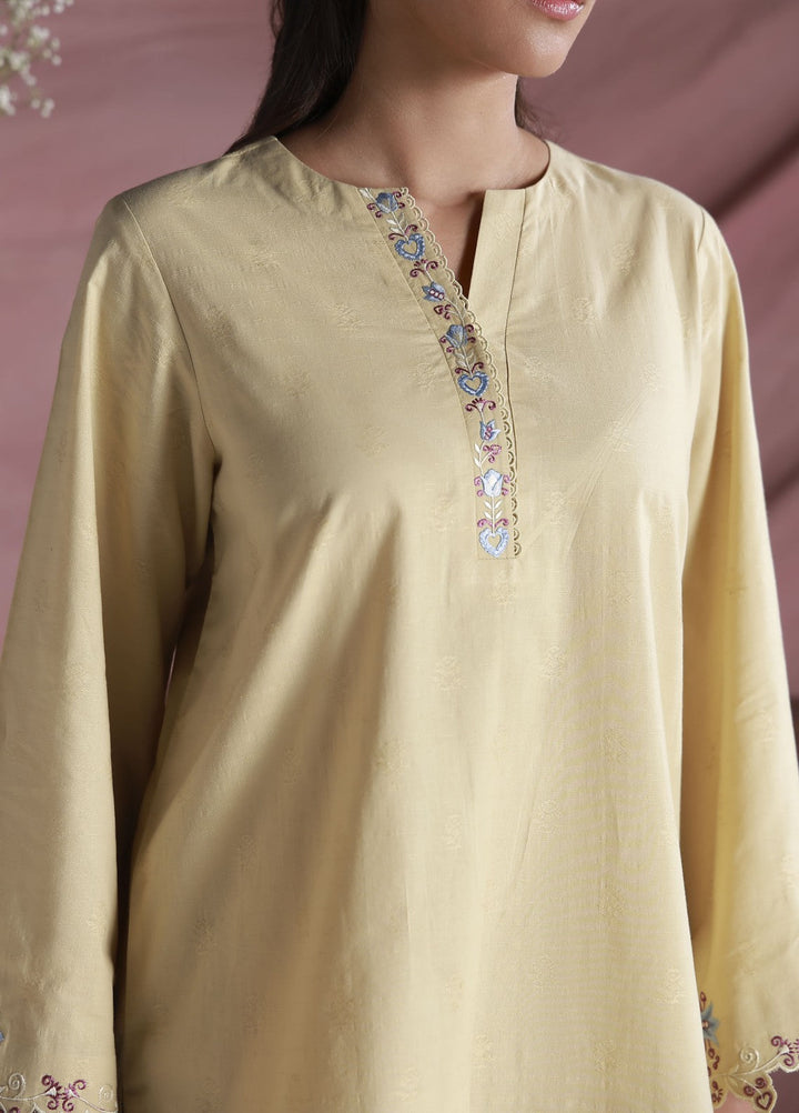 Sahar Women Embroidered Dobby 2 Piece Suit Lemon Cream - Casual Collection
