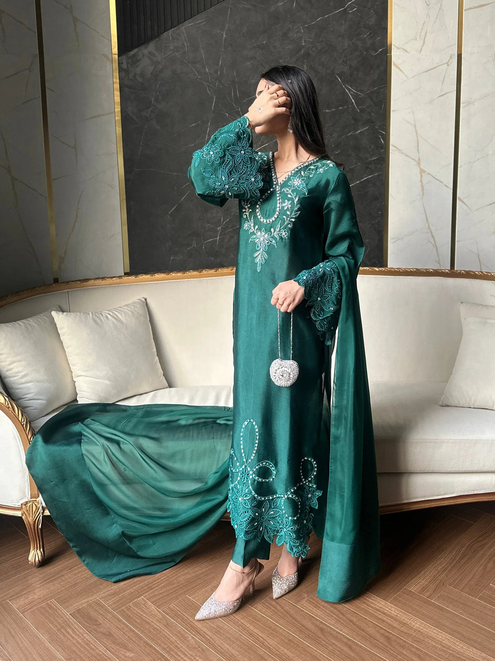 Scherezade Women RTW Embroidered Sheesha Silk 3 Piece Suit IRENA - Festive Collection