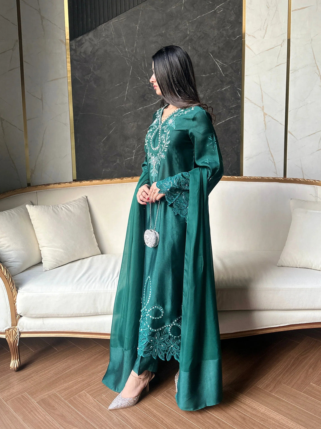 Scherezade Women RTW Embroidered Sheesha Silk 3 Piece Suit IRENA - Festive Collection