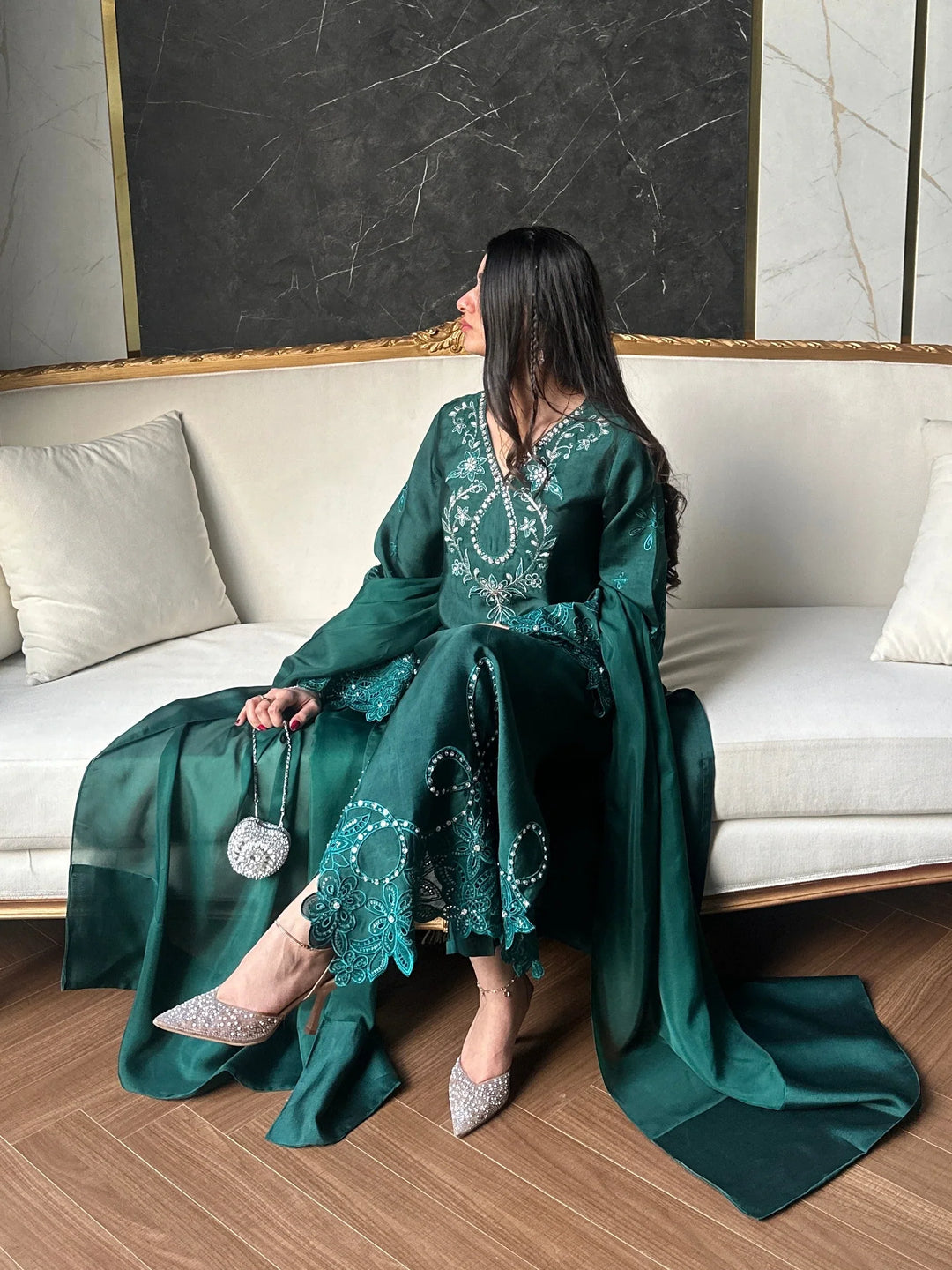 Scherezade Women RTW Embroidered Sheesha Silk 3 Piece Suit IRENA - Festive Collection