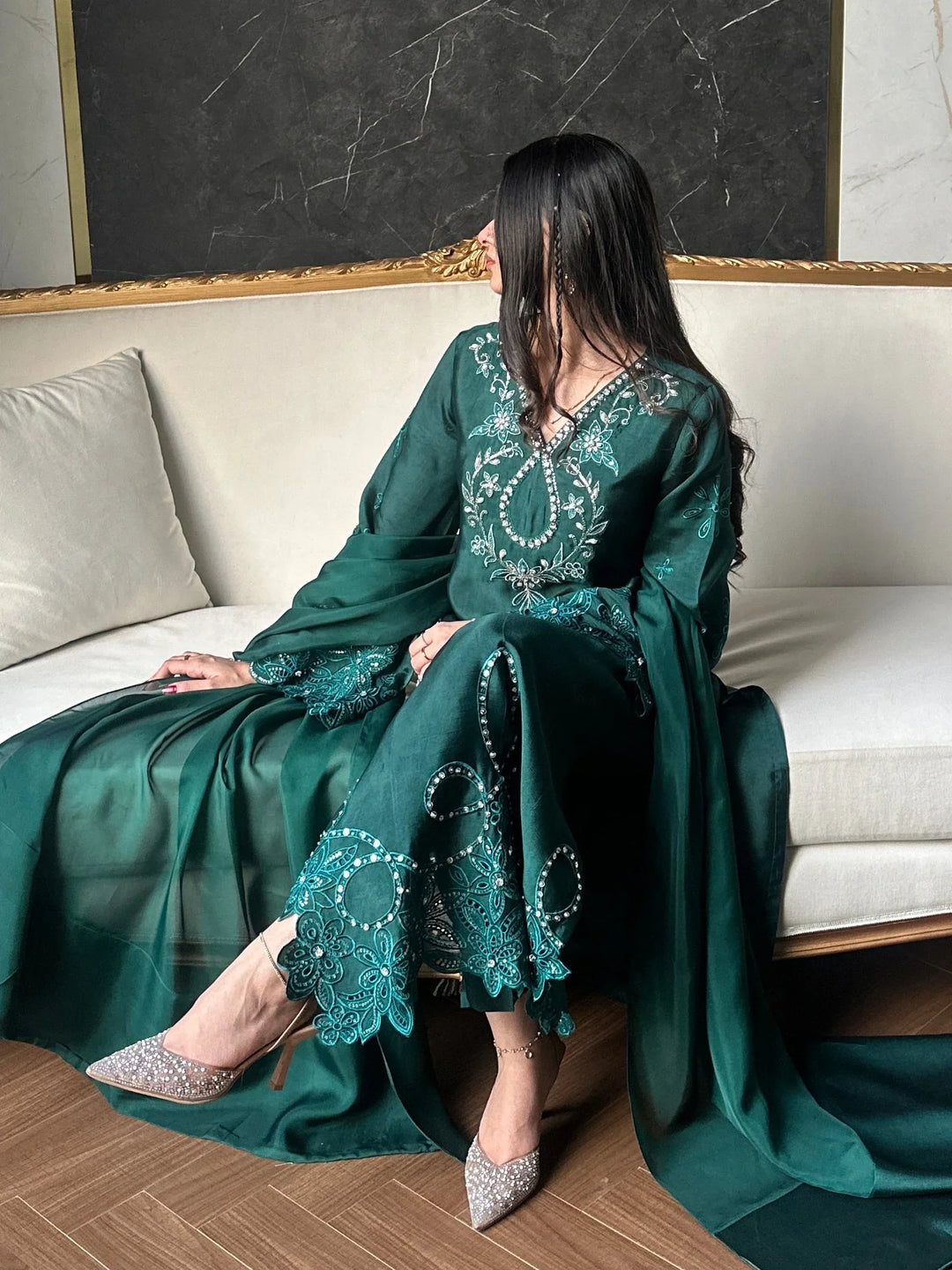 Scherezade Women RTW Embroidered Sheesha Silk 3 Piece Suit IRENA - Festive Collection