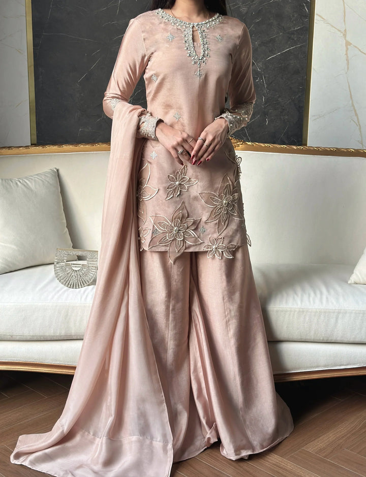 Scherezade Women RTW Embroidered Sheesha Silk 3 Piece Suit VANILLA - Festive Collection
