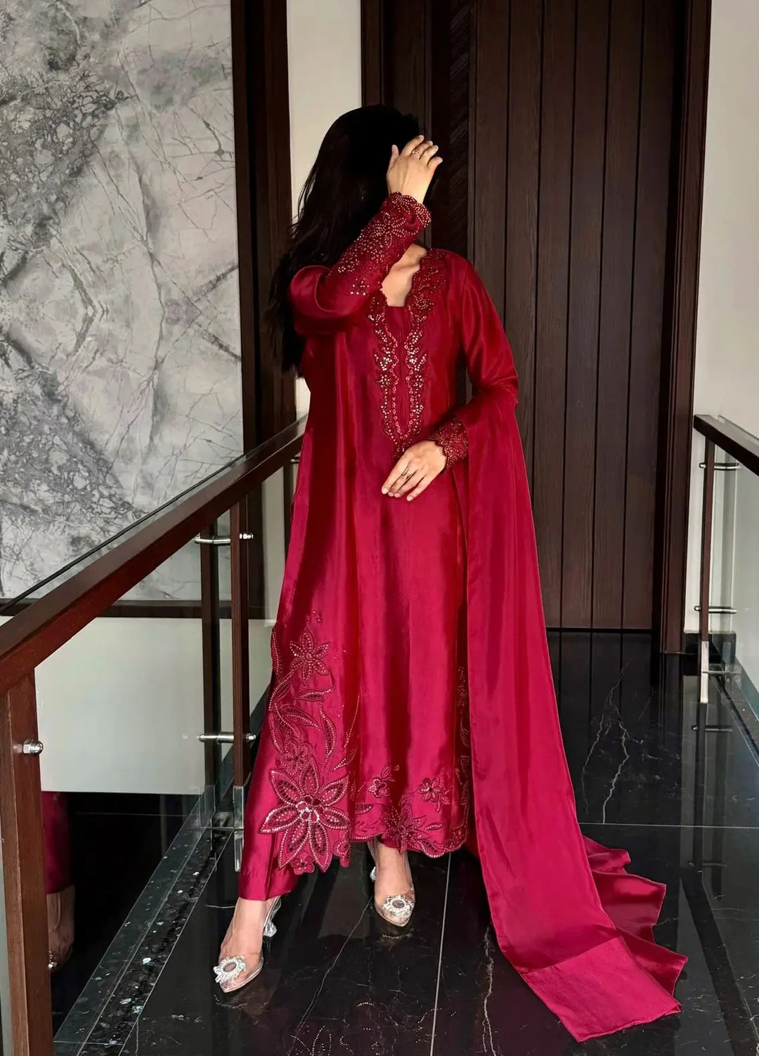 Scherezade Women RTW Embroidered Sheesha Silk 3 Piece Suit MYLA - Festive Collection
