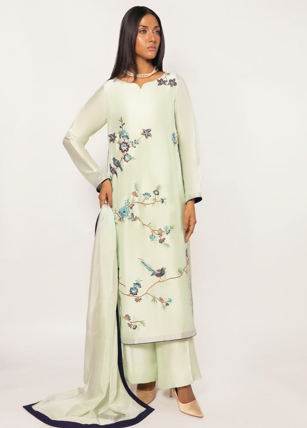 Gulenoor Women RTW Embroidered Sheesha Silk 3 Piece Suit The Jade Oasis - Festive Collection