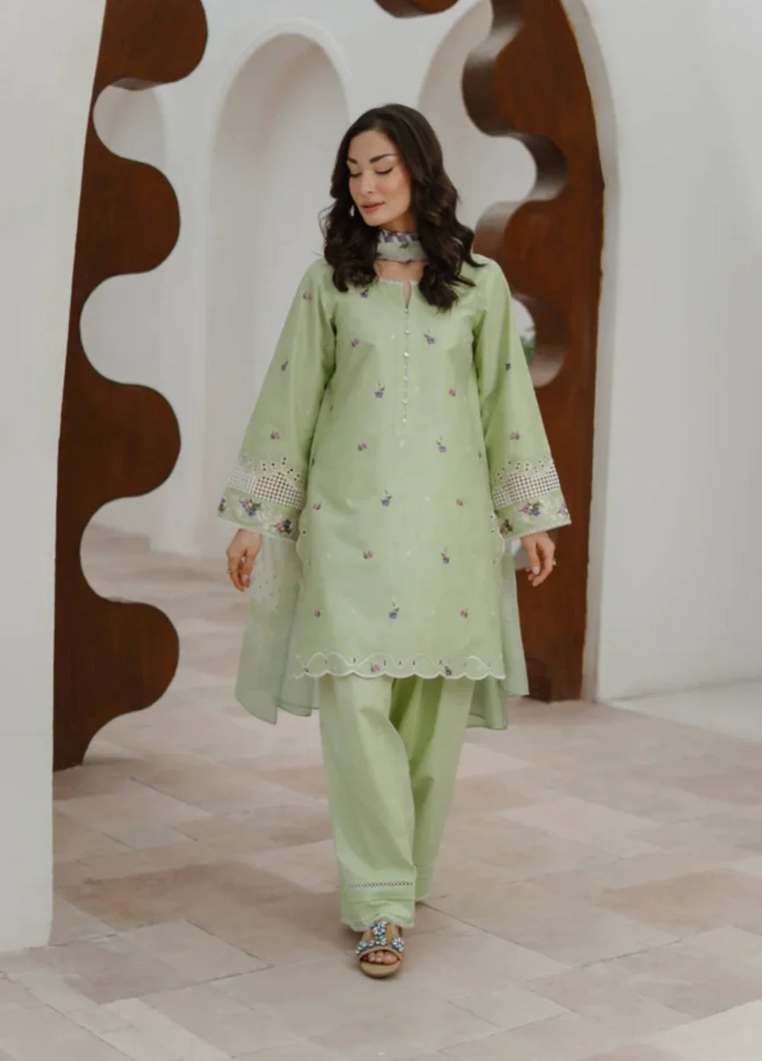 Manara by Maria RTW Embroidered Chiffon 3 Piece Suit GARDENIA Festive Collection