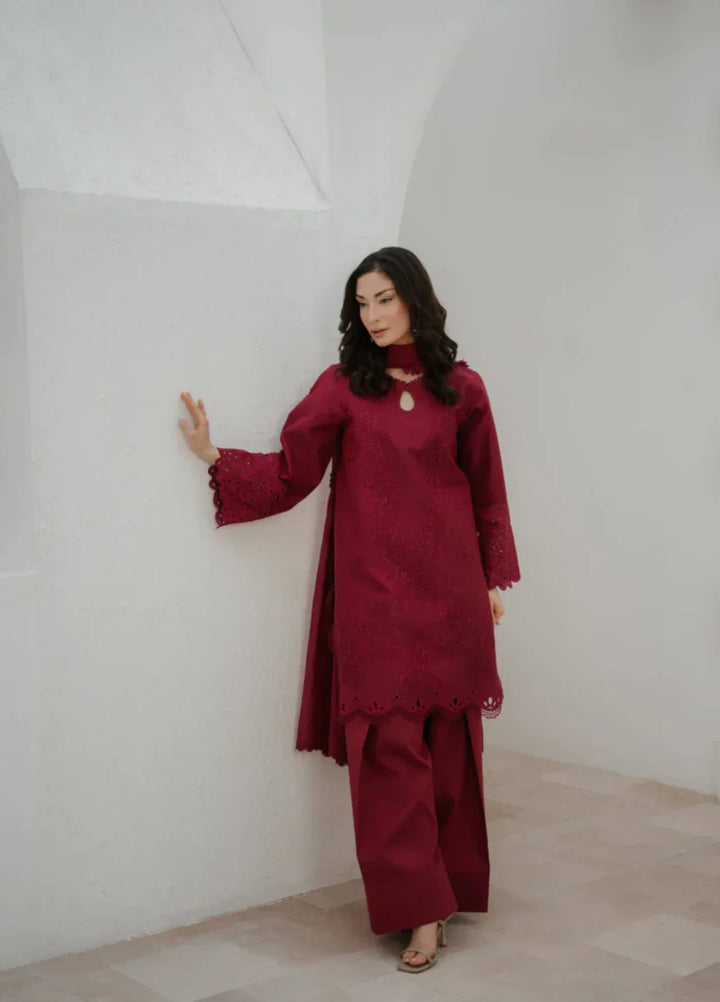 Manara by Maria RTW Embroidered Chiffon 3 Piece Suit CRIMSON Festive Collection