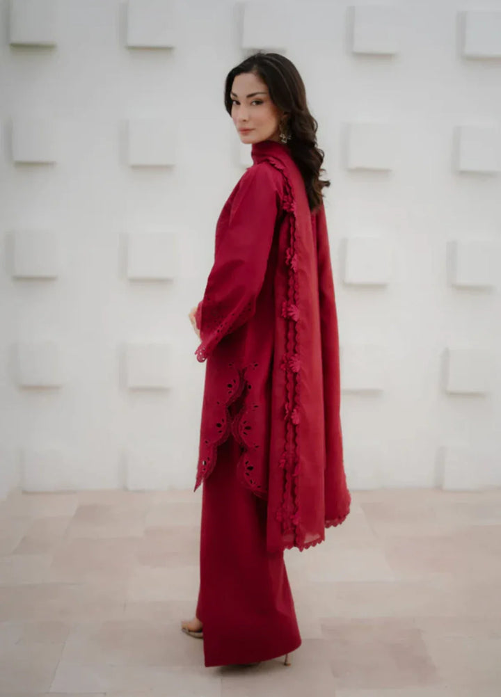 Manara by Maria RTW Embroidered Chiffon 3 Piece Suit CRIMSON Festive Collection