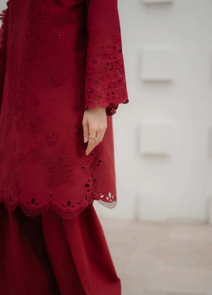 Manara by Maria RTW Embroidered Chiffon 3 Piece Suit CRIMSON Festive Collection