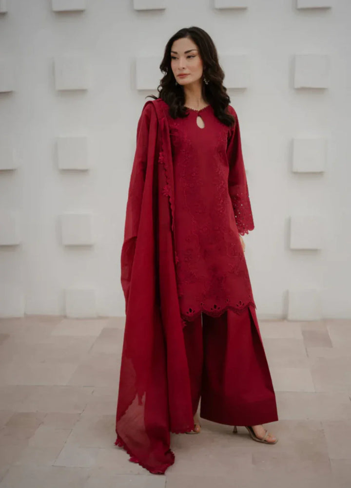 Manara by Maria RTW Embroidered Chiffon 3 Piece Suit CRIMSON Festive Collection