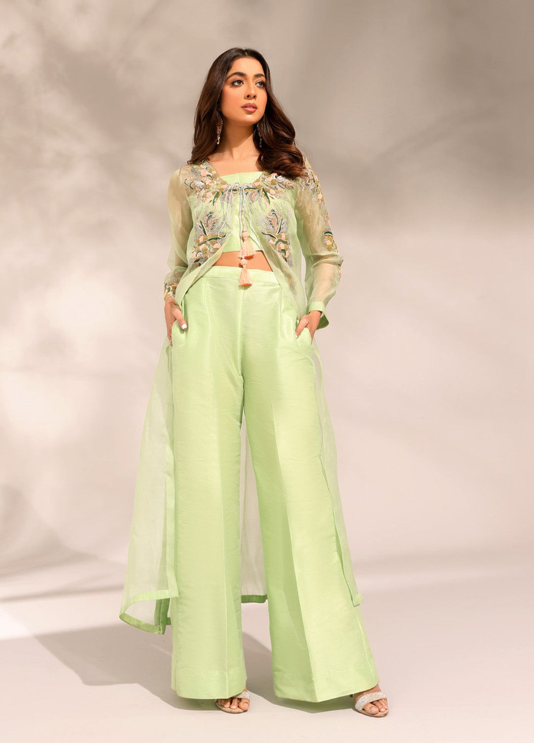 Manzilen by Ibraysha Women RTW Hand work Organza 4 Piece Suit Naznin - Festive Collection