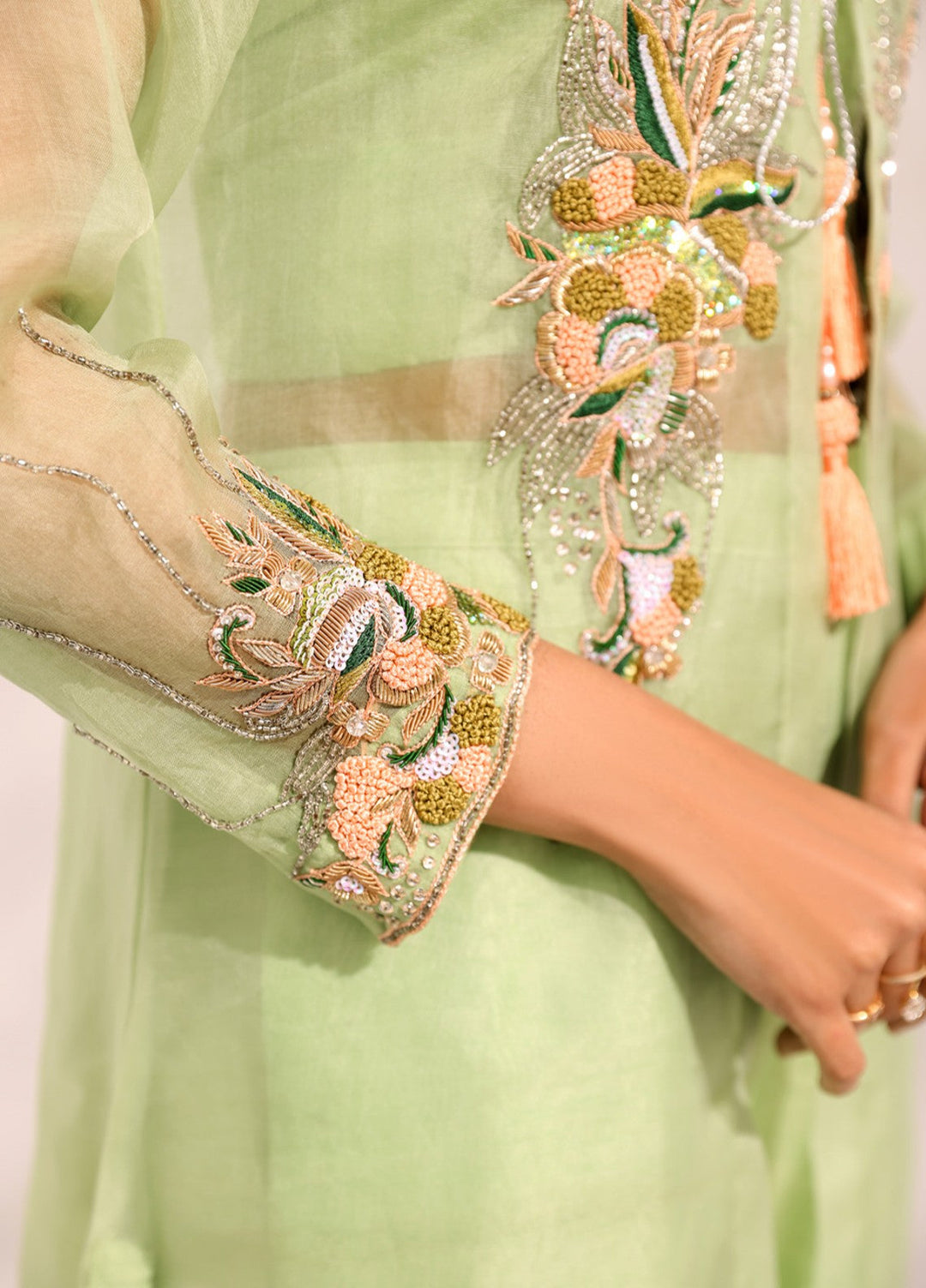 Manzilen by Ibraysha Women RTW Hand work Organza 4 Piece Suit Naznin - Festive Collection