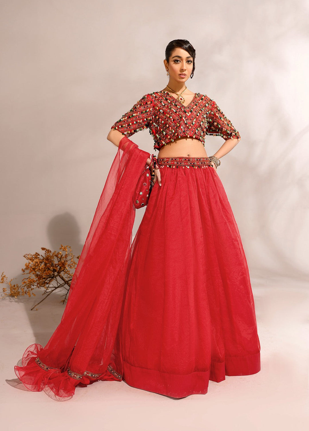 Manzilen by Ibraysha Women RTW Hand work Raw Silk 3 Piece Suit Ruby - Festive Collection