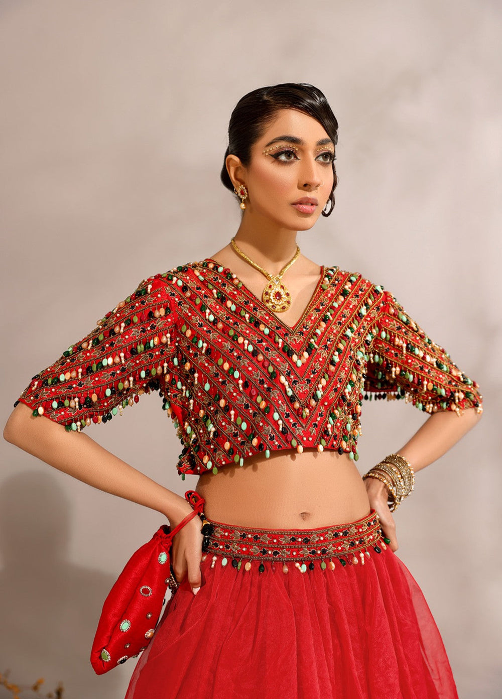 Manzilen by Ibraysha Women RTW Hand work Raw Silk 3 Piece Suit Ruby - Festive Collection