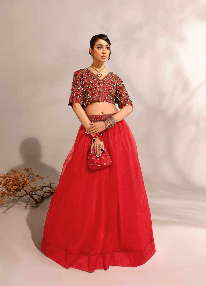 Manzilen by Ibraysha Women RTW Hand work Raw Silk 3 Piece Suit Ruby - Festive Collection