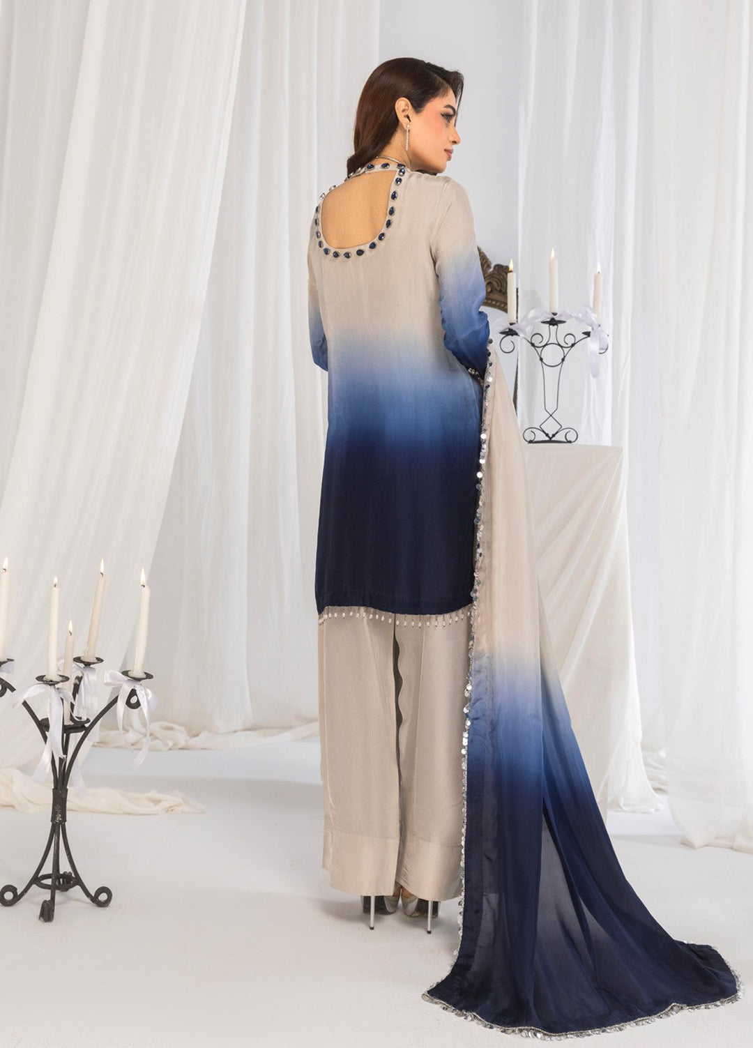 Afsana e Noor by Ibraysha RTW Embroidered Silk 3 Piece Suit Surmai Sham - Festive Collection