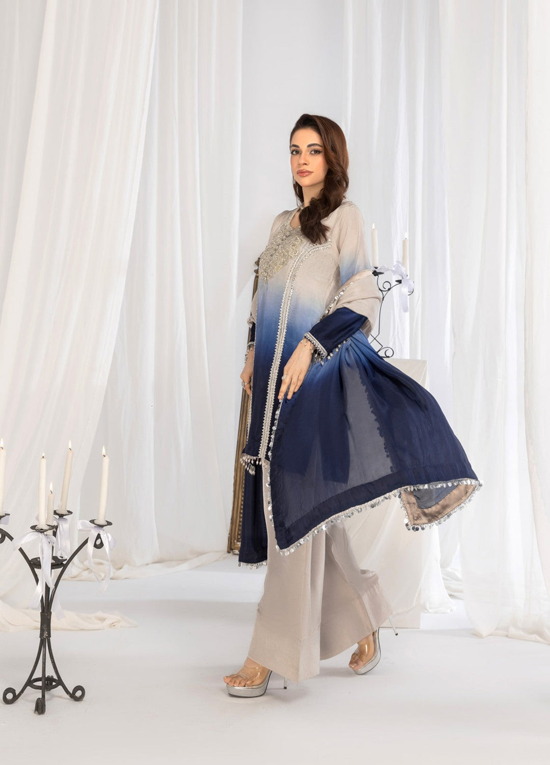 Afsana e Noor by Ibraysha RTW Embroidered Silk 3 Piece Suit Surmai Sham - Festive Collection