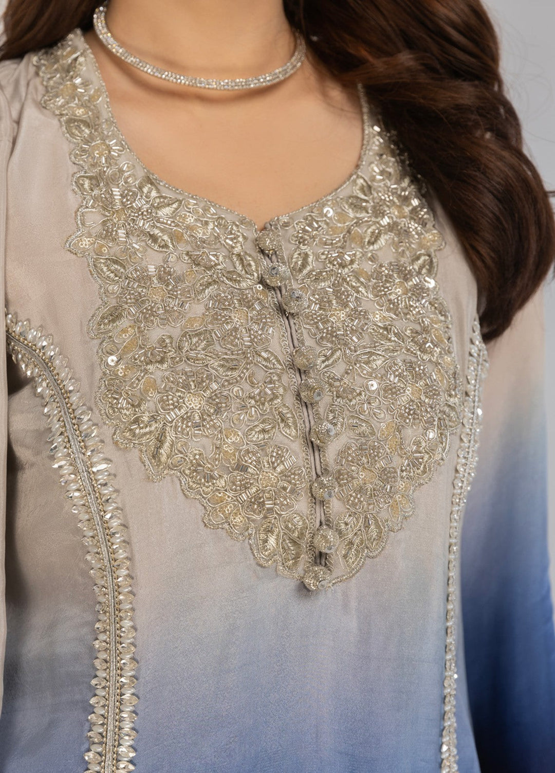 Afsana e Noor by Ibraysha RTW Embroidered Silk 3 Piece Suit Surmai Sham - Festive Collection