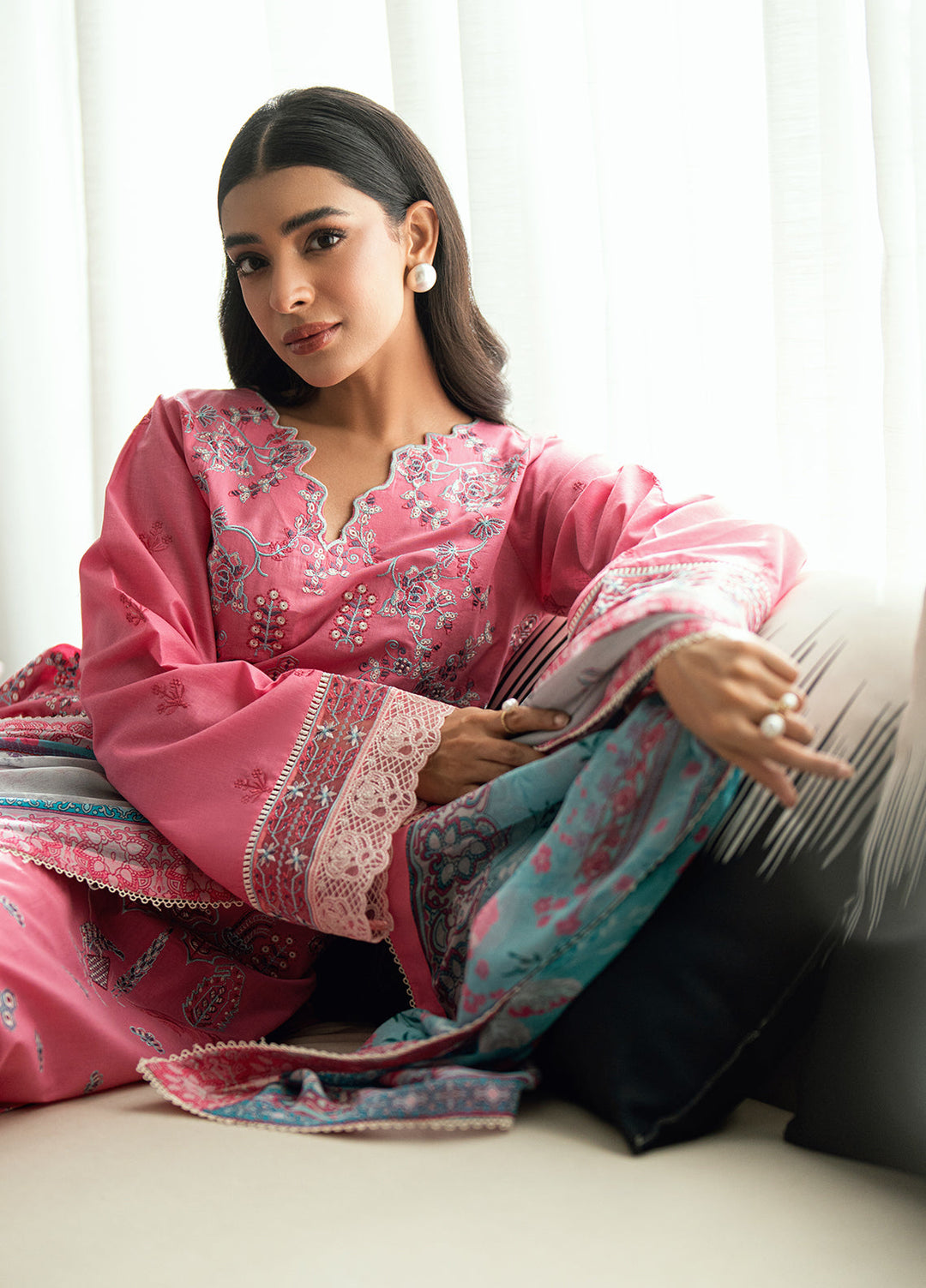 Virelle by Sahane Unstitched Embroidered Lawn 3 Piece Suit CG50007 Peony - Casual Collection