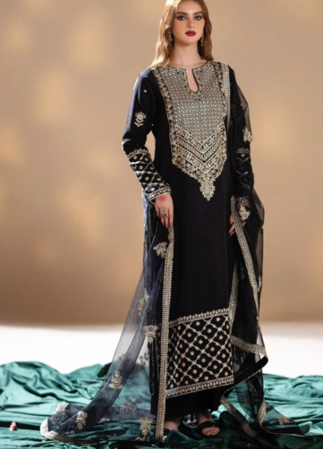 Pashmire Women RTW Embroidered Raw Silk 3 Piece Suit Zareen - Wedding Collection