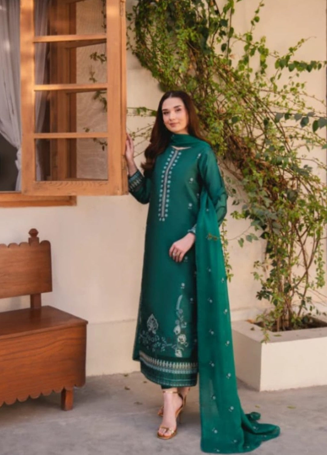 Pashmire Women RTW Embroidered Raw Silk 3 Piece Suit Celeste - Festive Collection