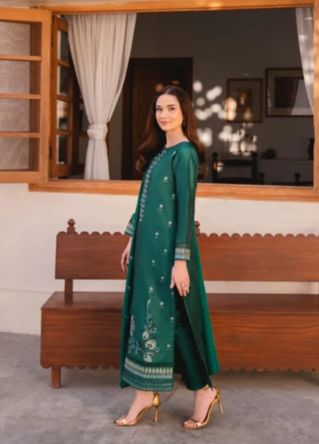 Pashmire Women RTW Embroidered Raw Silk 3 Piece Suit Celeste - Festive Collection