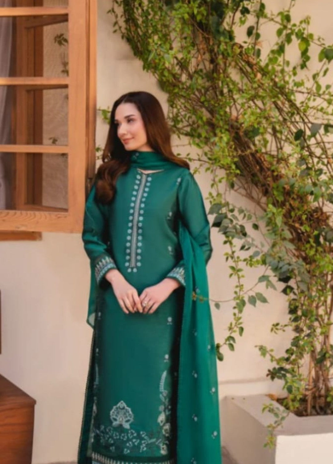 Pashmire Women RTW Embroidered Raw Silk 3 Piece Suit Celeste - Festive Collection