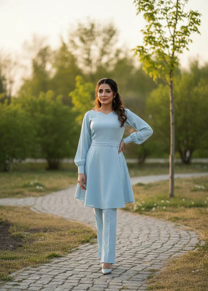 Mehr by Syah Women RTW Solids Grip 2 Piece Suit Azure Festive Collection