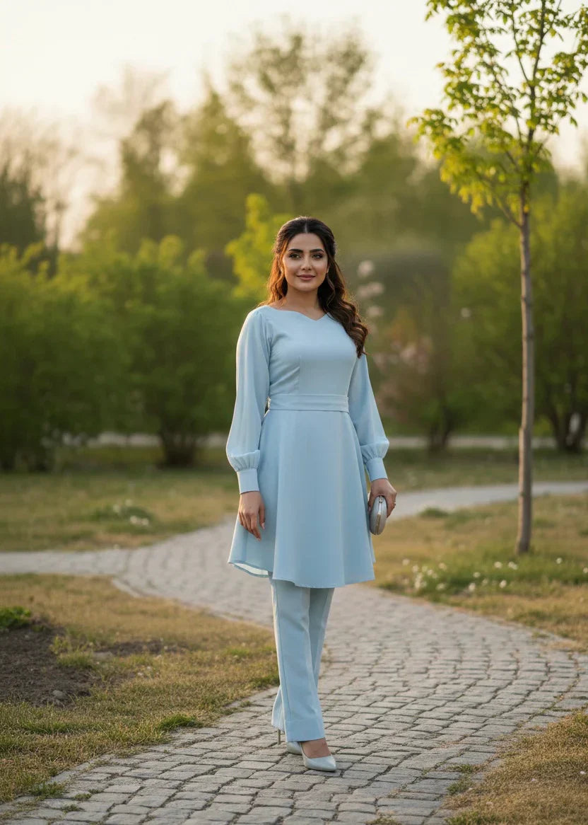 Mehr by Syah Women RTW Solids Grip 2 Piece Suit Azure Festive Collection