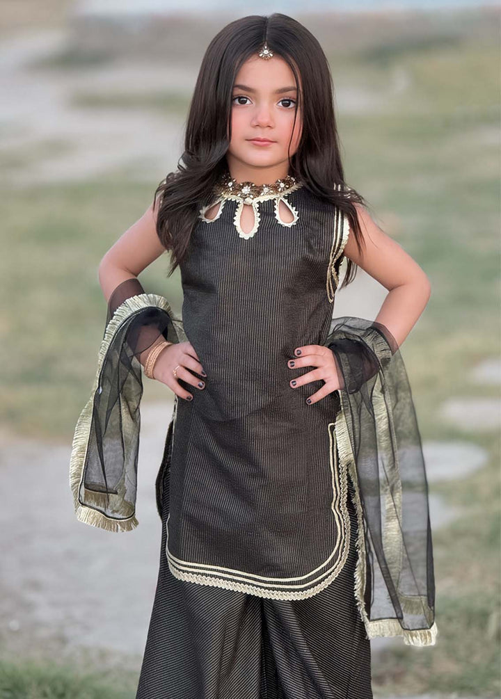Modest Girls RTW Embroidered Cotton 3 Piece Suit Black Festive Collection