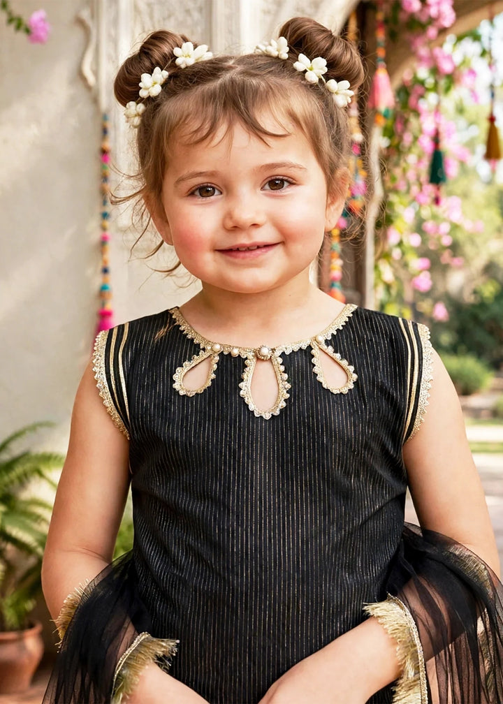 Modest Girls RTW Embroidered Cotton 3 Piece Suit Black Festive Collection
