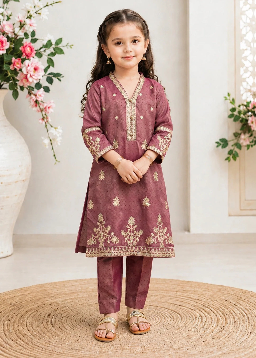 Modest Girls RTW Embroidered Mesuri 3 Piece Suit Maroon Festive Collection