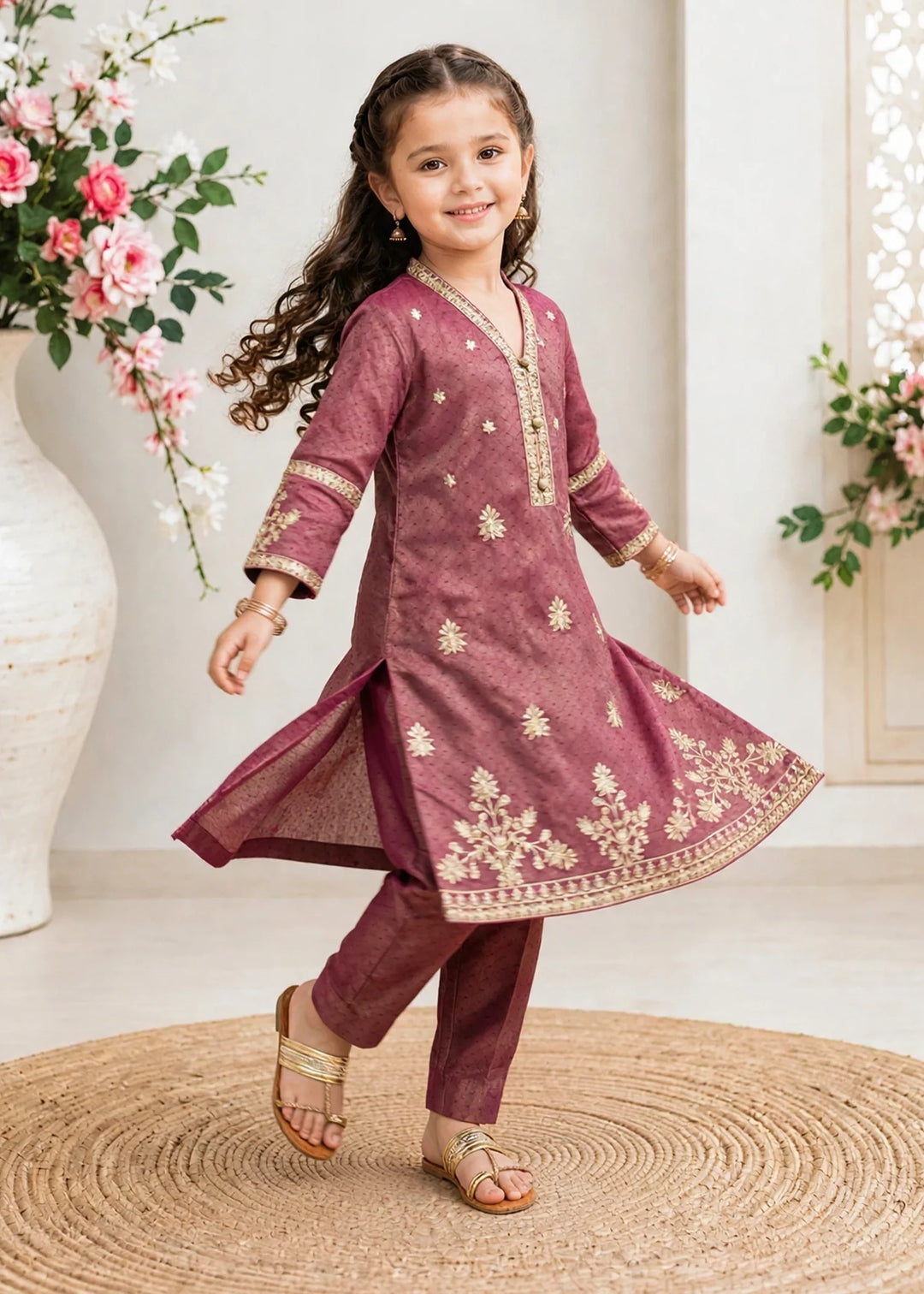 Modest Girls RTW Embroidered Mesuri 3 Piece Suit Maroon Festive Collection