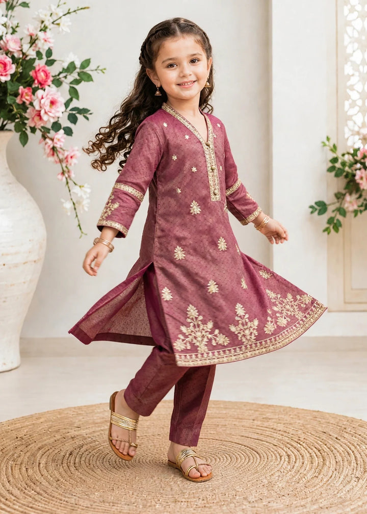 Modest Girls RTW Embroidered Mesuri 3 Piece Suit Maroon Festive Collection
