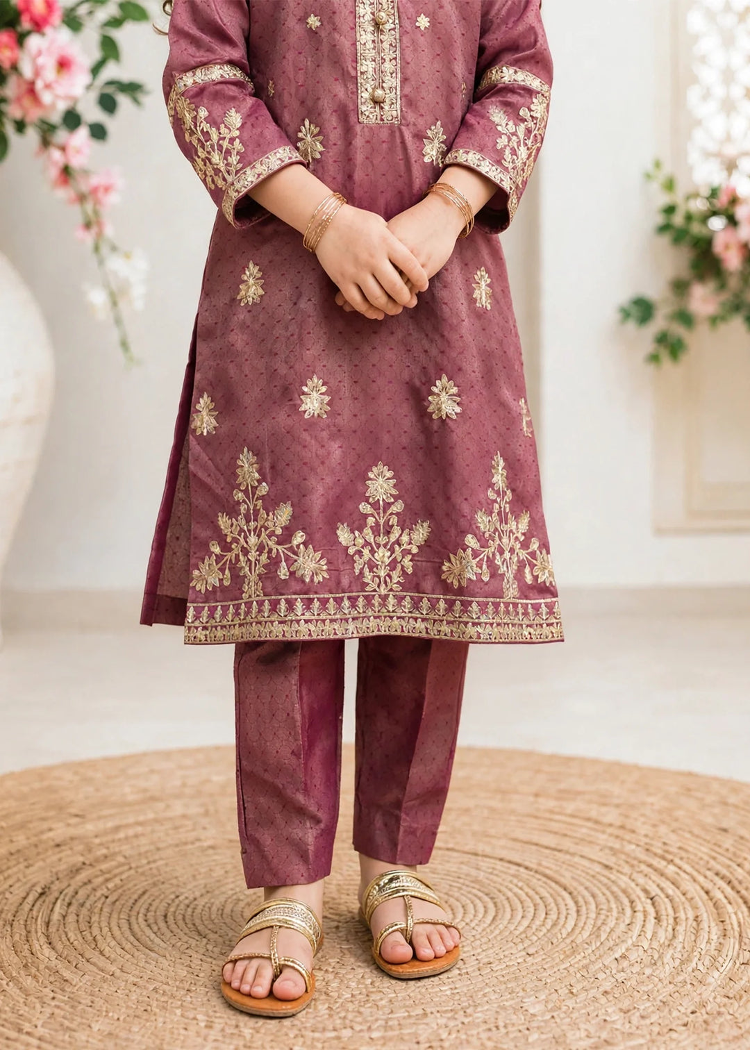Modest Girls RTW Embroidered Mesuri 3 Piece Suit Maroon Festive Collection