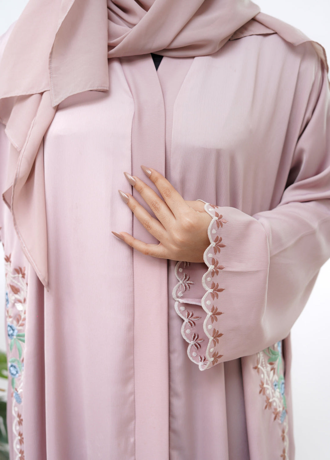 Esmira by Clarity Glam Women RTW Embroidered Zoom 2 Piece Rose Abaya with Scarf Casual Collection