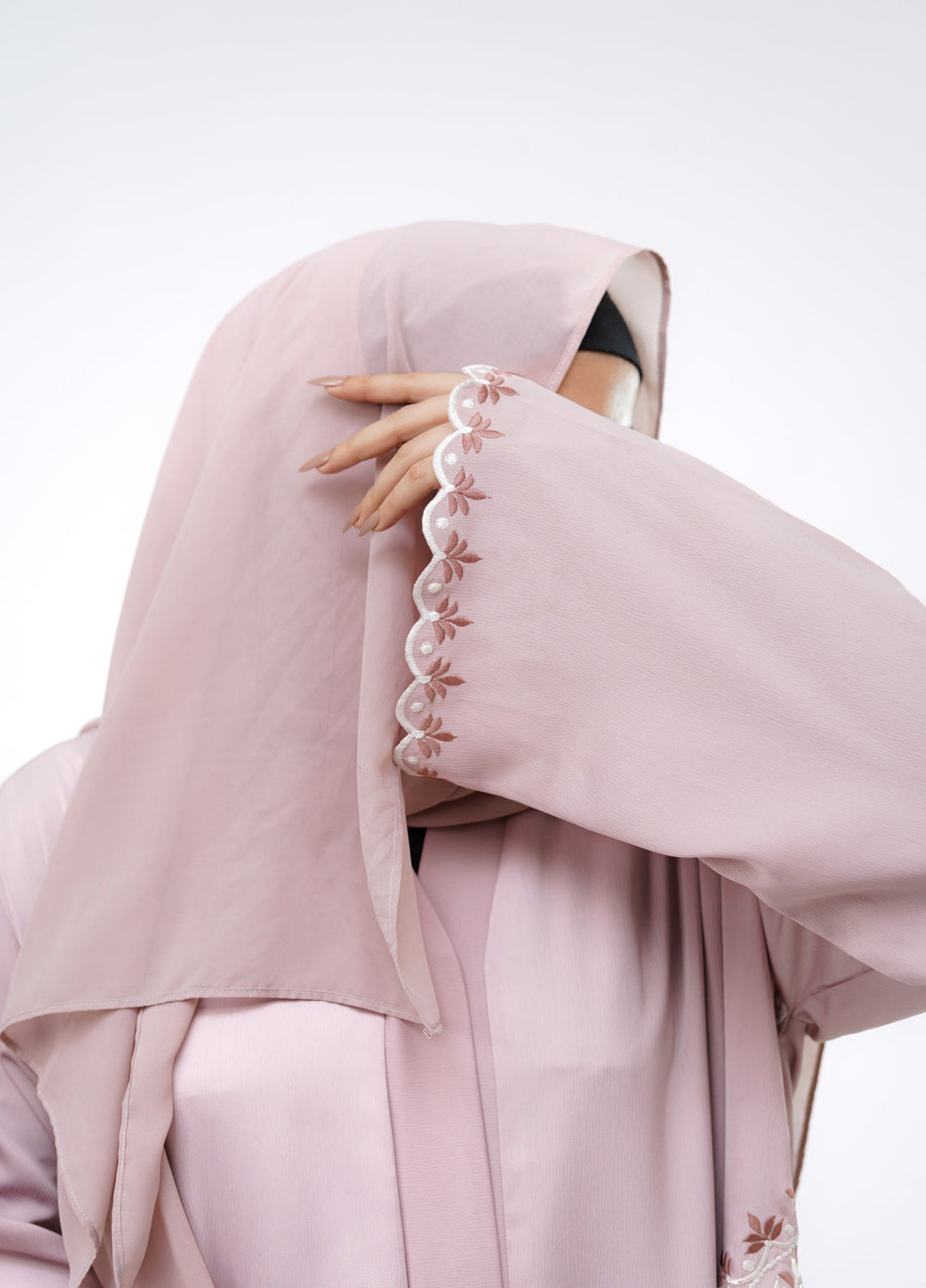 Esmira by Clarity Glam Women RTW Embroidered Zoom 2 Piece Rose Abaya with Scarf Casual Collection