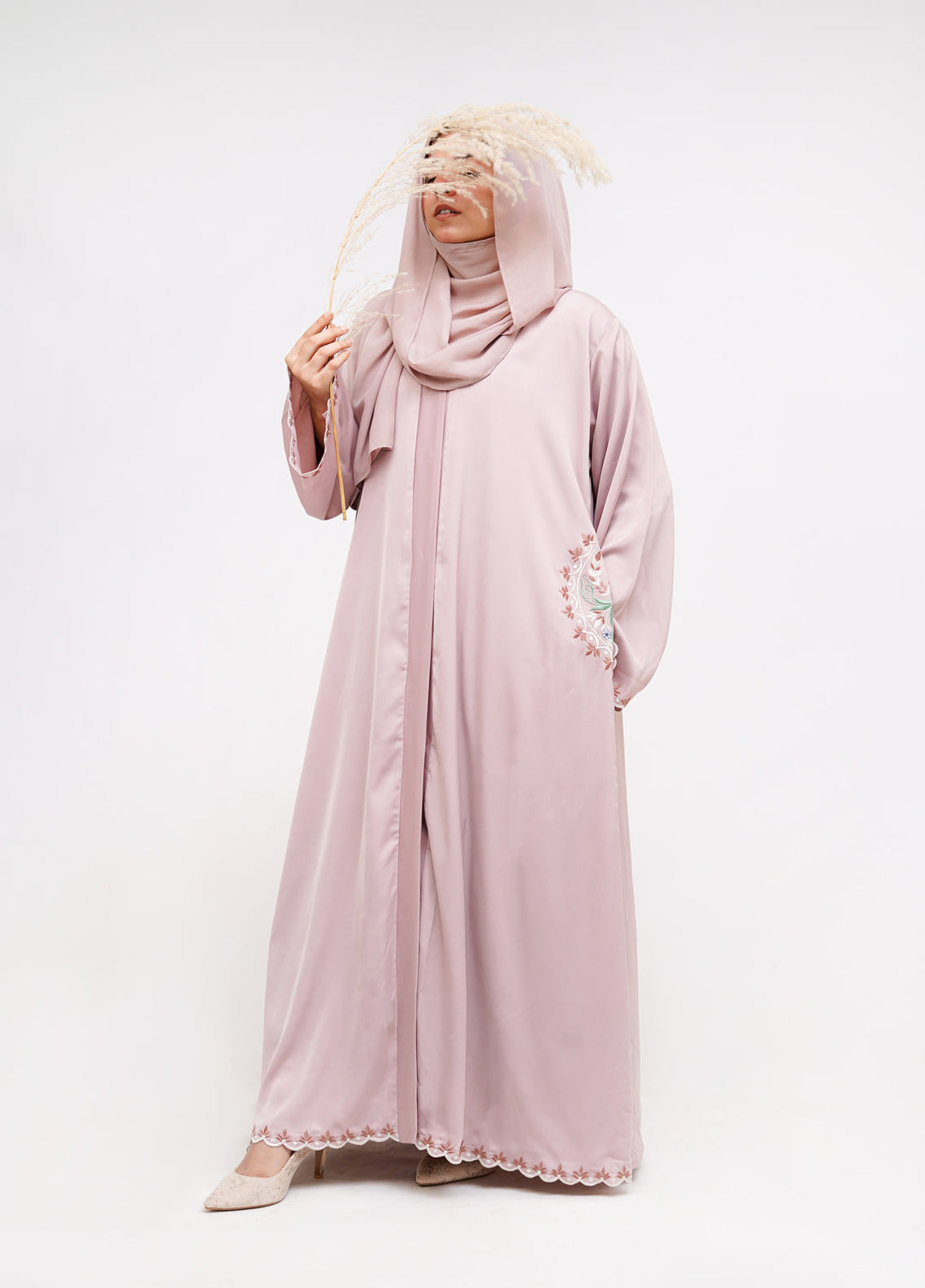 Esmira by Clarity Glam Women RTW Embroidered Zoom 2 Piece Rose Abaya with Scarf Casual Collection