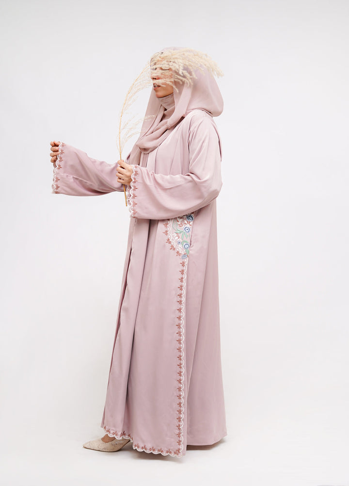 Esmira by Clarity Glam Women RTW Embroidered Zoom 2 Piece Rose Abaya with Scarf Casual Collection
