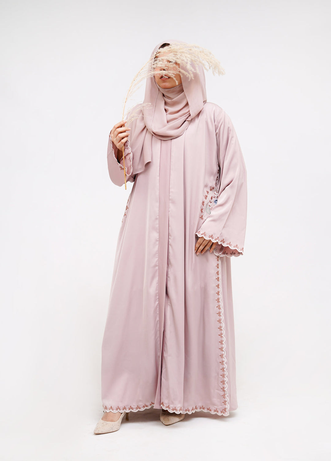 Esmira by Clarity Glam Women RTW Embroidered Zoom 2 Piece Rose Abaya with Scarf Casual Collection