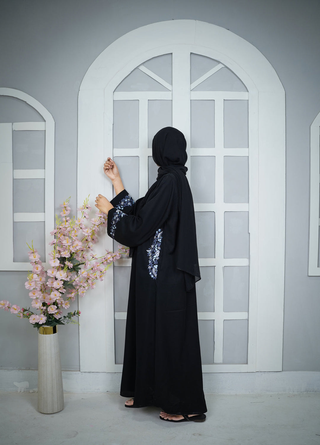 Esmira by Clarity Glam Women RTW Embroidered Nada 2 Piece Auzre Abaya with Scarf Casual Collection
